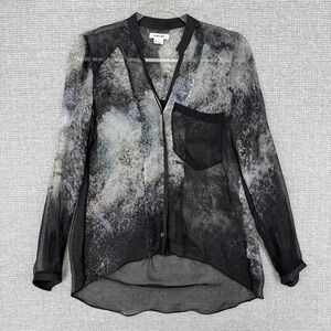 HELMUT LANG Button-Up Womens S Black Tunic Chiffon‎ Geometric Lightweight